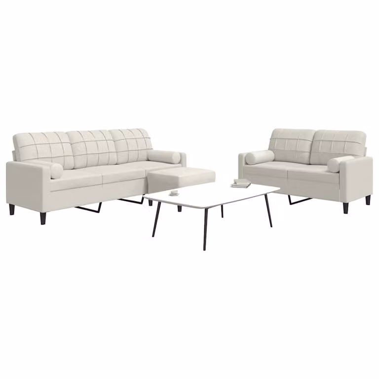 Set di divani vidaXL 3 pezzi in velluto beige con pouf e cuscini, design moderno con struttura in metallo per il tuo soggiorno