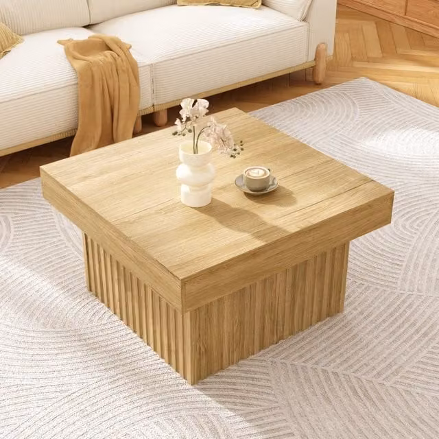 Tavolino basso fisso da soggiorno in PB e MDF color legno 79 × 79 × 46 cm