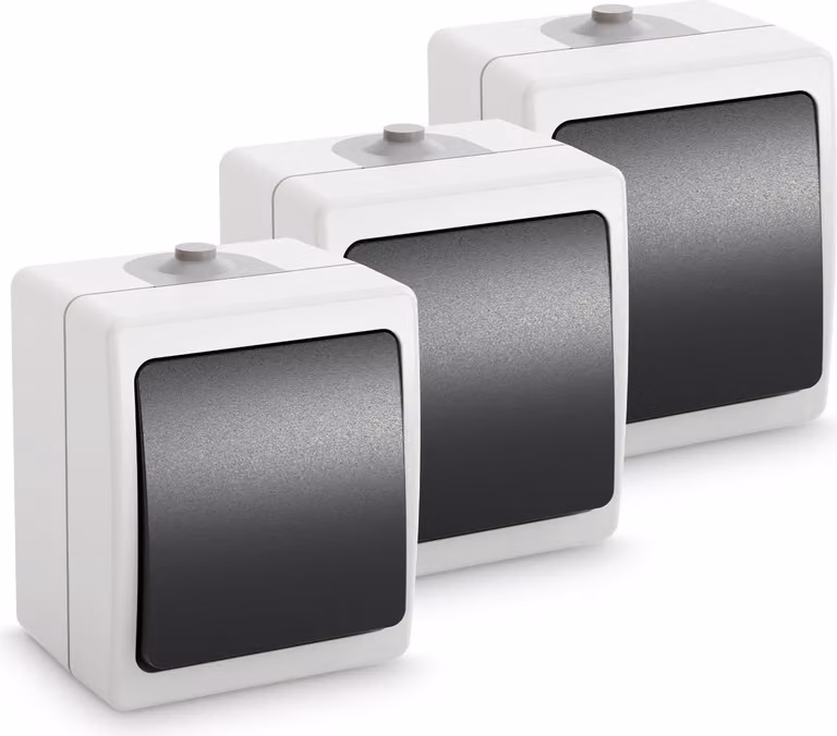 ABSINA Interruttore esterno per locali umidi - 3x Interruttore esterno a 1 canale IP54, 250V, 10A - Interruttore esterno per locali umidi