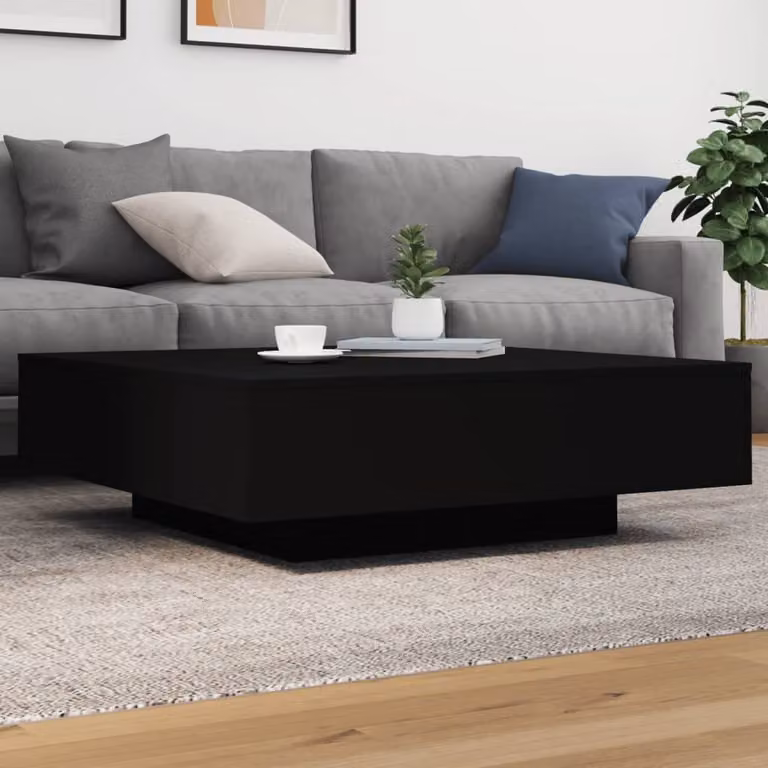 vidaXL Tavolino da Soggiorno Moderno Nero con Luci LED L/P/H: 100 x 100 x 31 cm