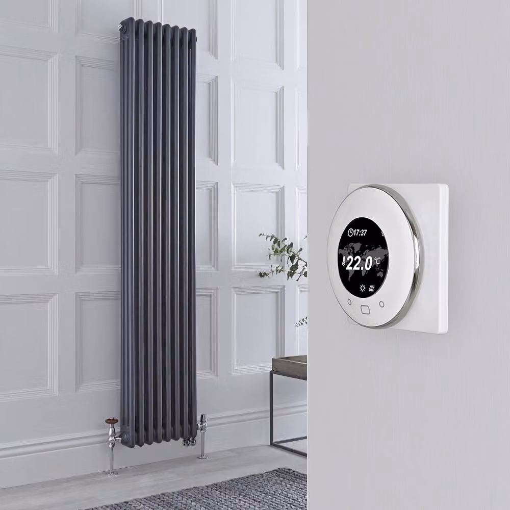 Radiatore Misto Verticale Antracite Triplo con Valvole Cromate con Termostato WiFi - 1800mm x 380mm - Regent