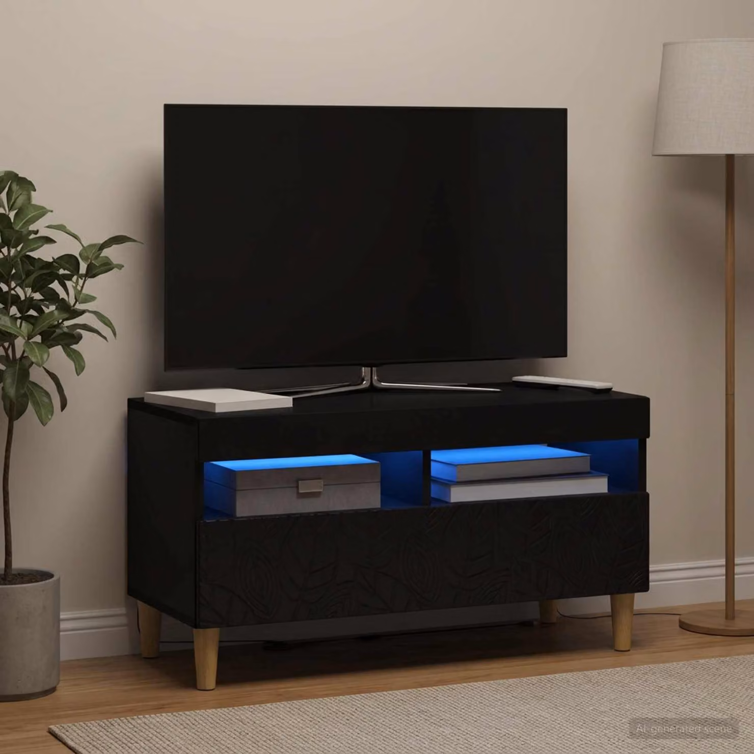 Mobile TV LED vidaXL Moderno Nero e Legno MDF con Illuminazione Integrata