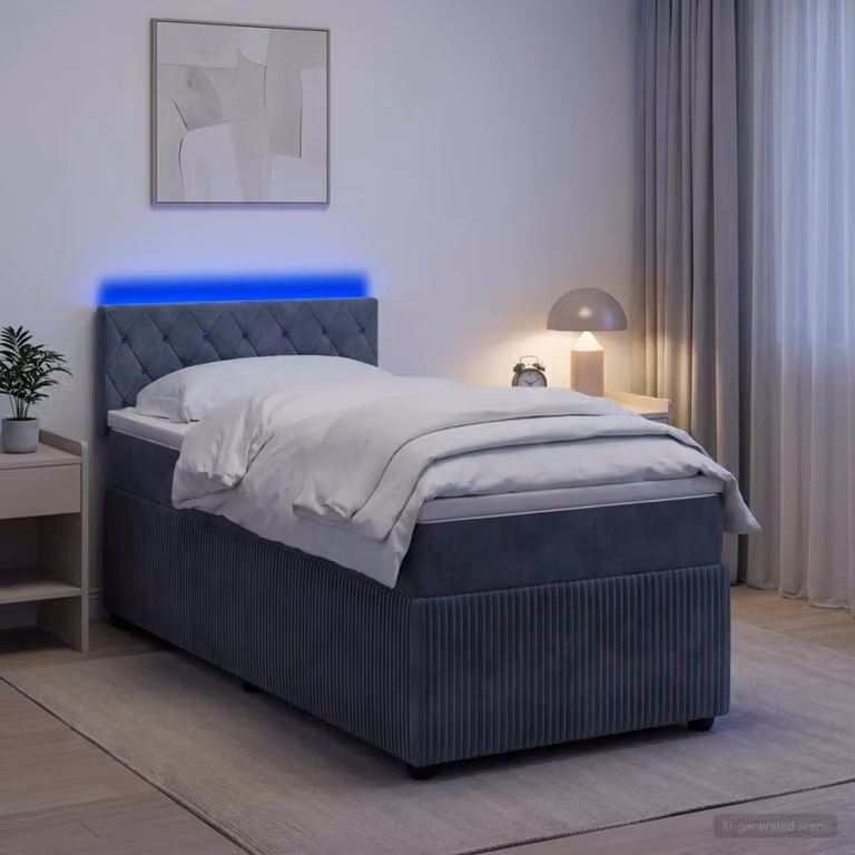 Letto box spring vidaXL con materasso ibrido in velluto Grigio Scuro, L/P: 90 x 190 cm