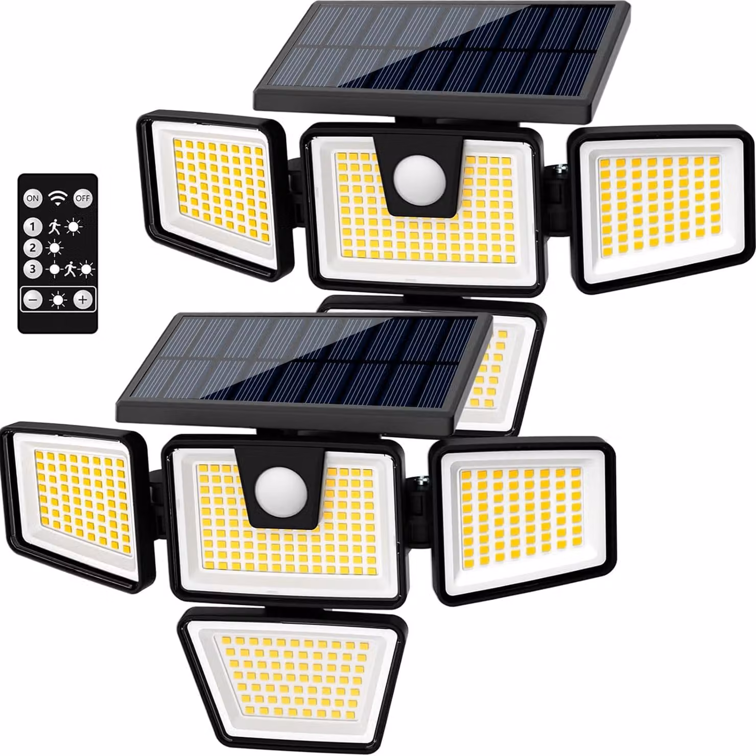 Lampade solari a LED, confezione da 2, con 4 luci, sensore di movimento, grado di protezione IP65