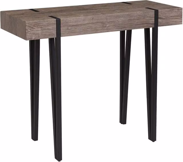 Consolle BELIANI in stile industriale con piano in legno marrone e gambe a forcella in metallo nero, L 100 x P 40 x H 81 cm