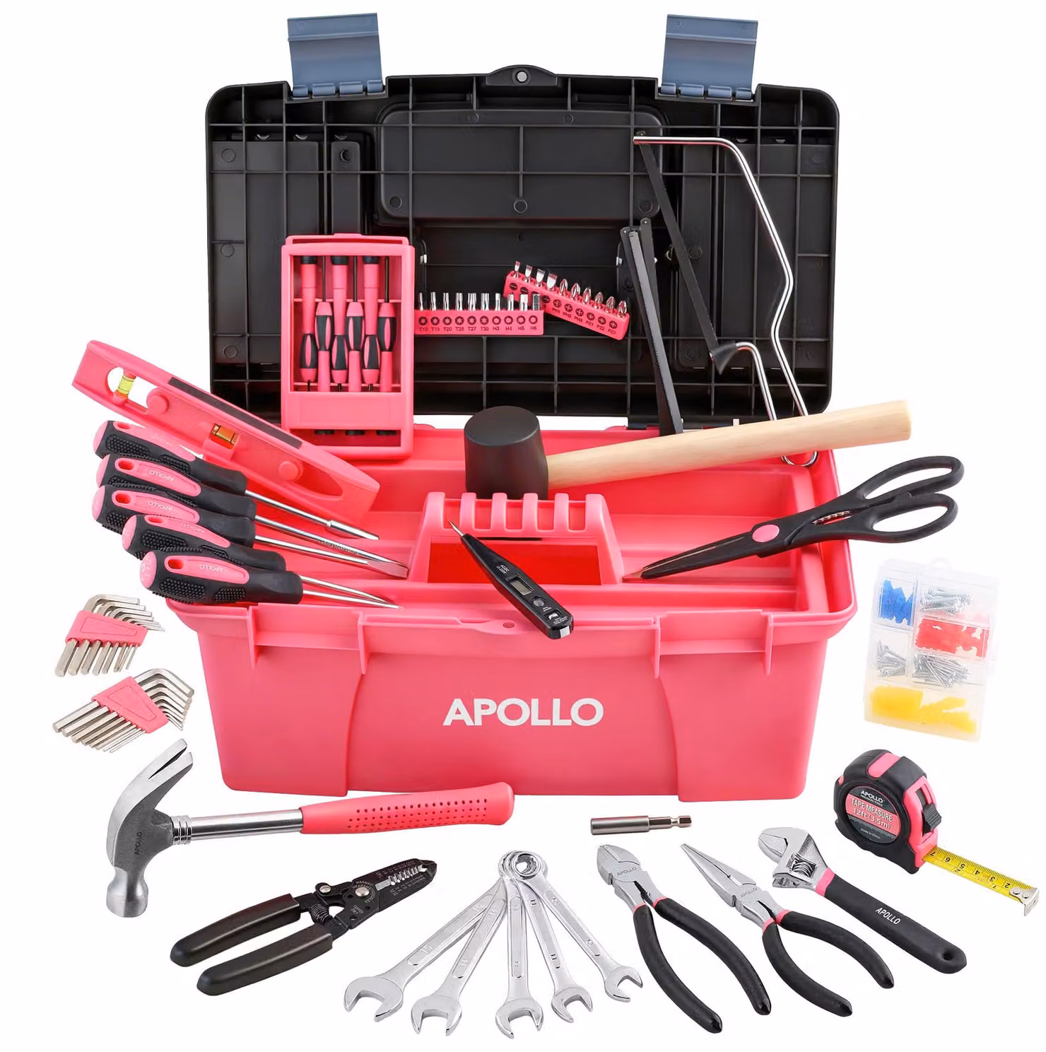 Set di attrezzi da 170 pezzi, rosa - Utensili manuali per la casa - Ideali per lavori di bricolage e riparazioni