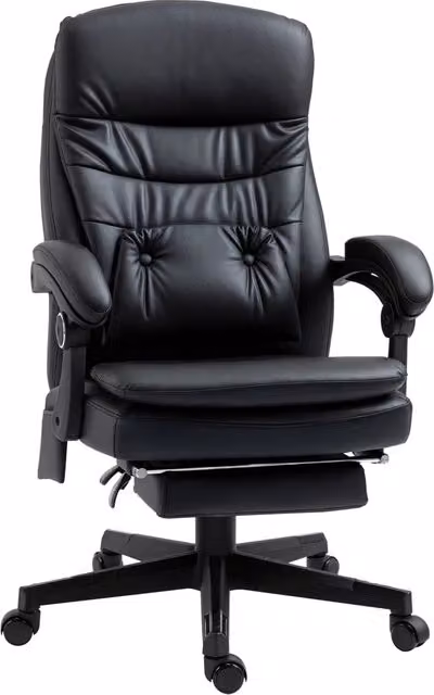 Sedia da Ufficio Executive Massaggiante in Similpelle con Presa USB e Poggiatesta, Nero, L: 64 cm, P: 69 cm, H: 107-115 cm – 1