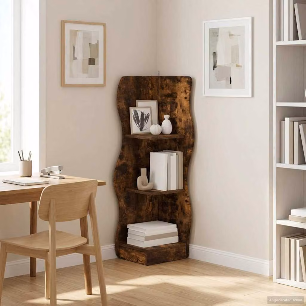 vidaXL Mensola angolare moderna in legno color rovere fumo, L 34 cm x P 33 cm x H 102 cm