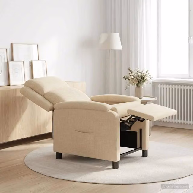 Poltrona reclinabile relax in tessuto beige con braccioli per soggiorno e ufficio
