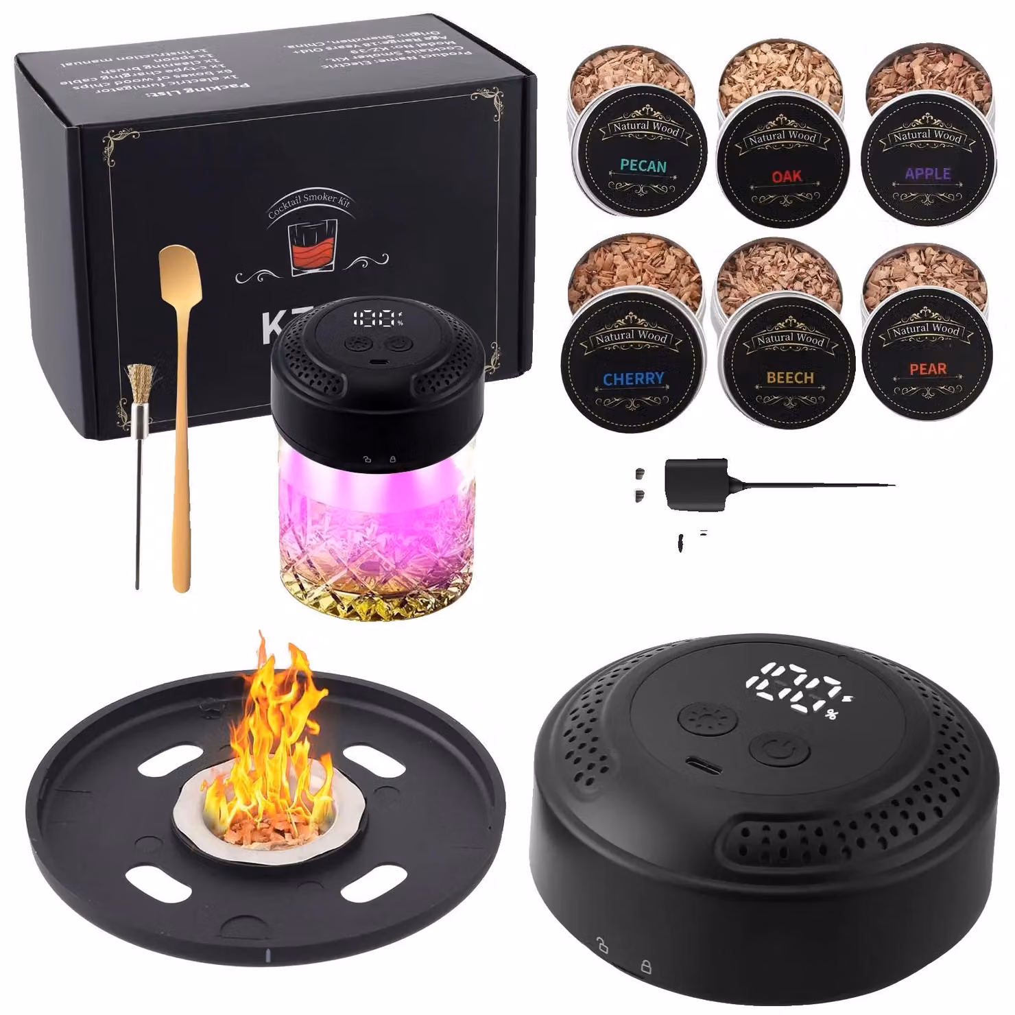 Whiskey affumicato, funzionamento senza fiamme, design ricaricabile, colore nero