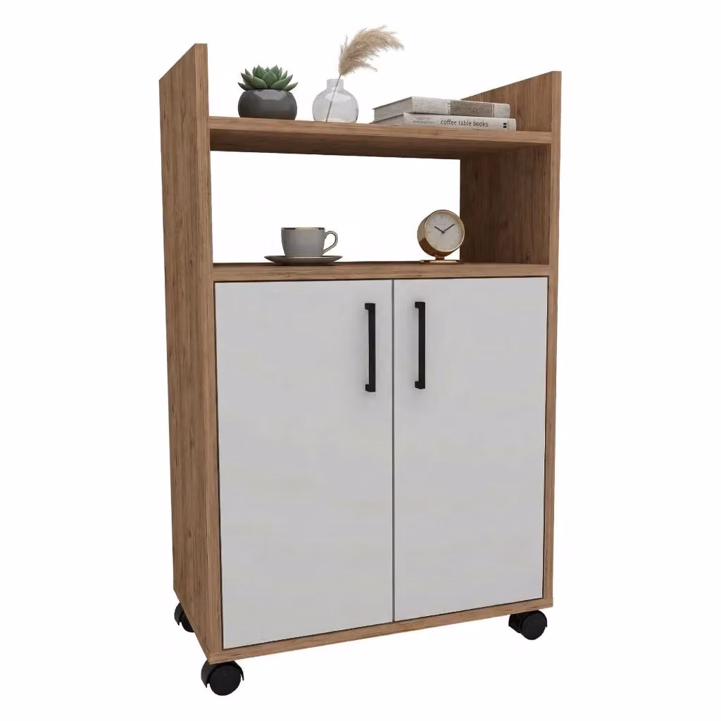 Armadio Multiuso DMORA con 2 Ante e 4 Ripiani, Colore Marrone Rovere e Bianco, L: 60 cm, H: 97 cm – 2