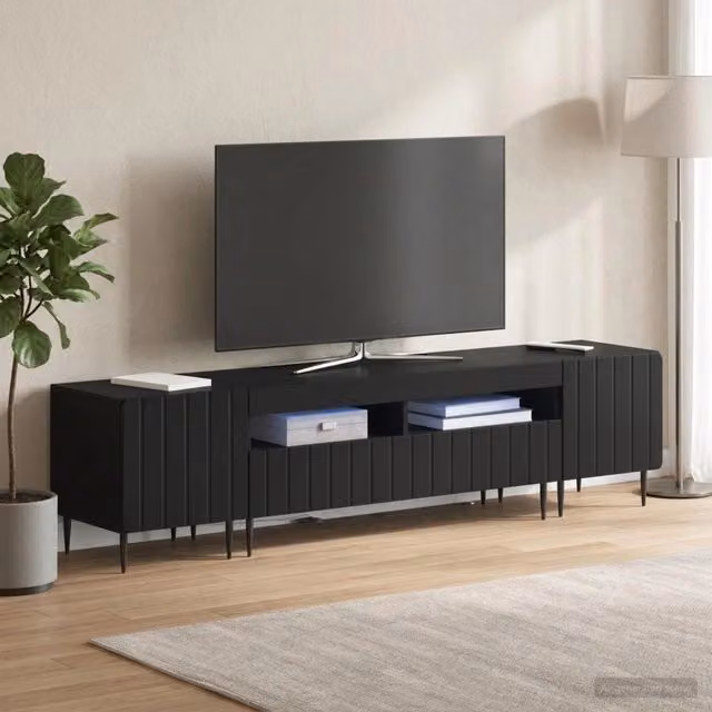 Mobile TV LED a 3 pezzi ZWOLLE Nero Legno ingegnerizzato 3416513