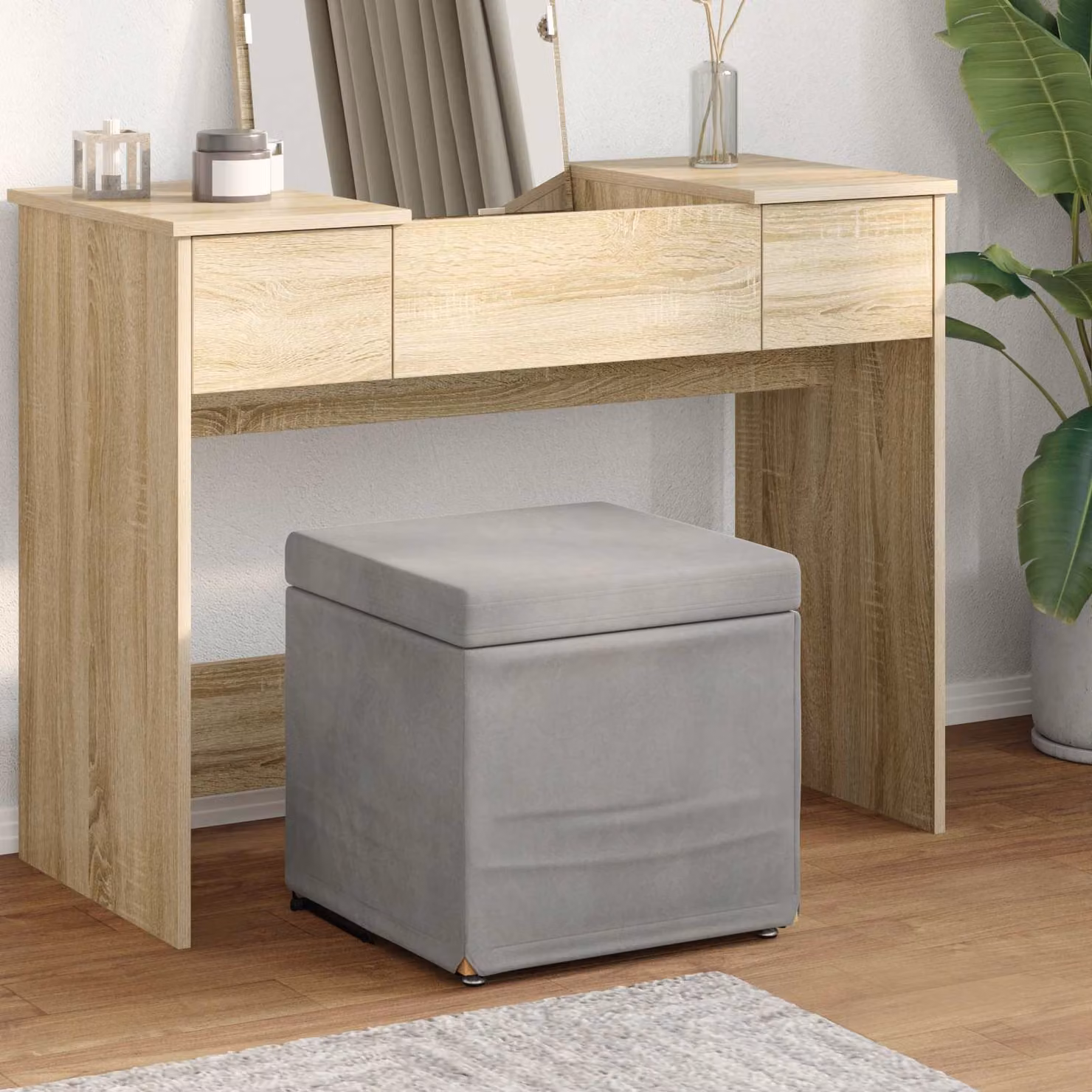 Pouf a cubo vidaXL in velluto grigio, L/P/H: 41 x 41 x 40 cm
