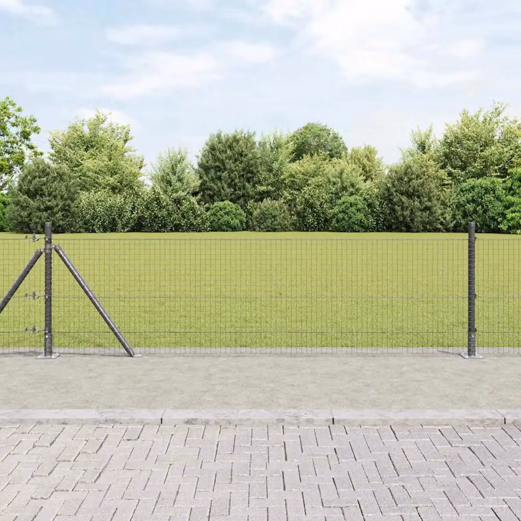 Recinzione Metallica Saldata vidaXL con Base in Cemento, Grigia, Acciaio e PVC, L: 25 m, H: 0,5 m