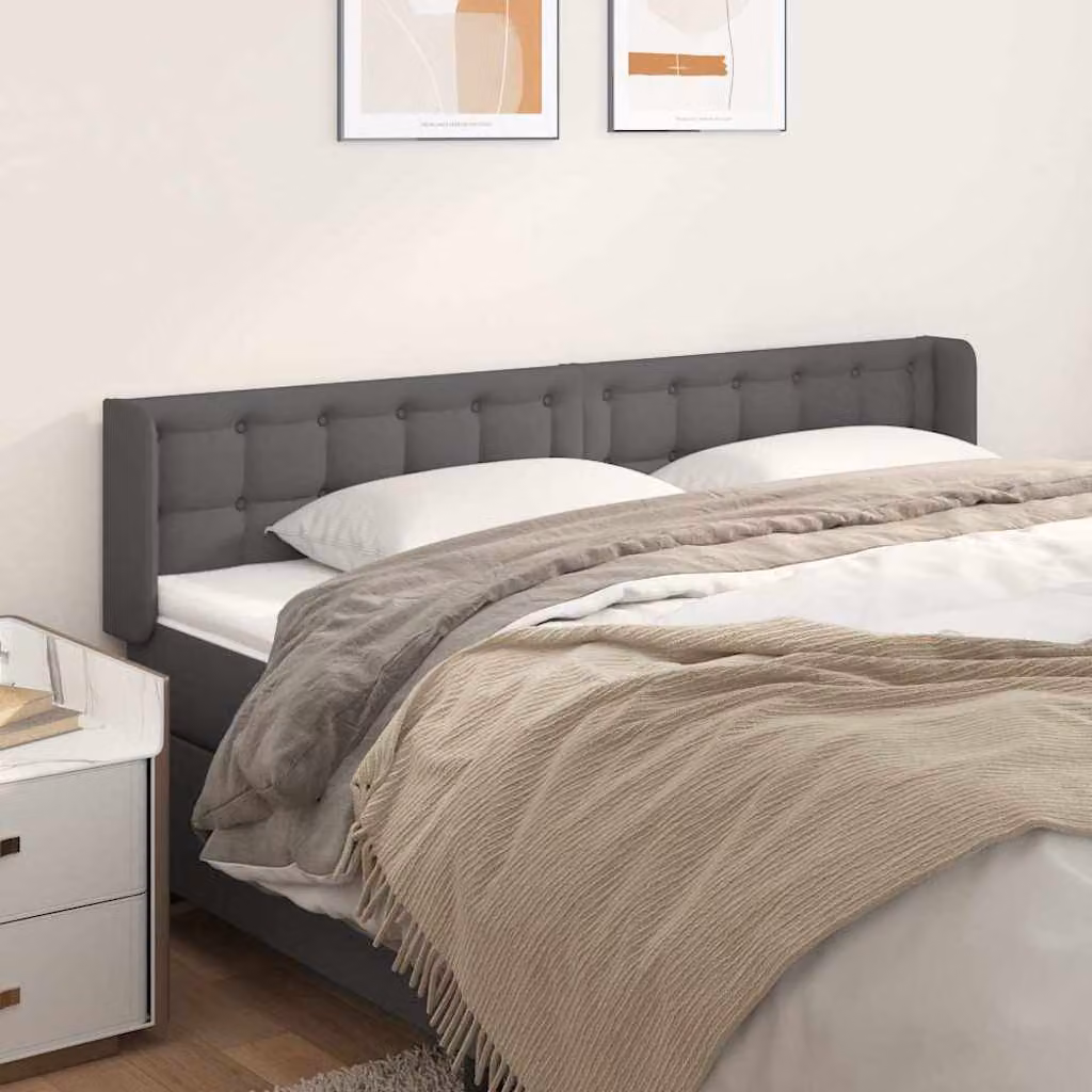 Testiera ad orecchio vidaXL in similpelle grigia con struttura in legno, L: 203 cm, P: 16 cm, H: 78-88 cm