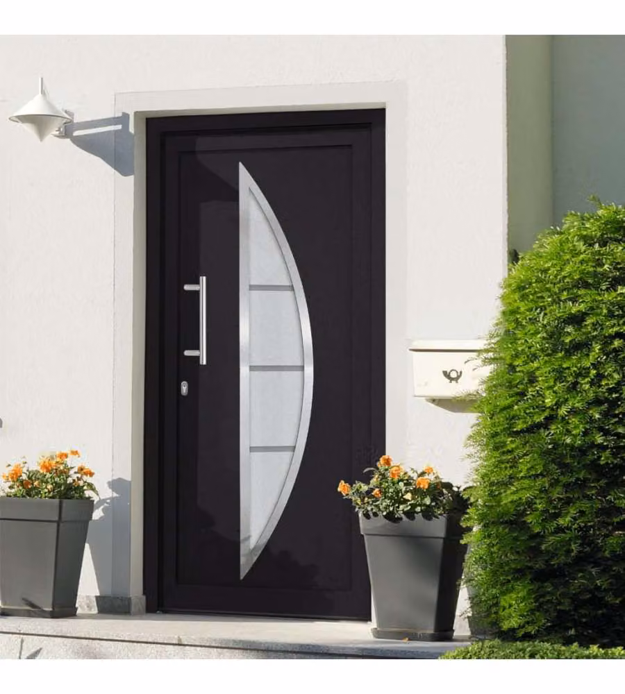 Porta di Ingresso Moderna vidaXL con Inserti in Vetro, Colore Antracite e Bianco, L: 88 cm, H: 200 cm
