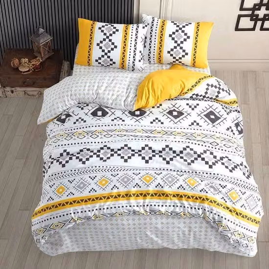 Set da letto Ademend 4 pezzi giallo in cotone e poliestere con 2 copripiumini e 2 federe