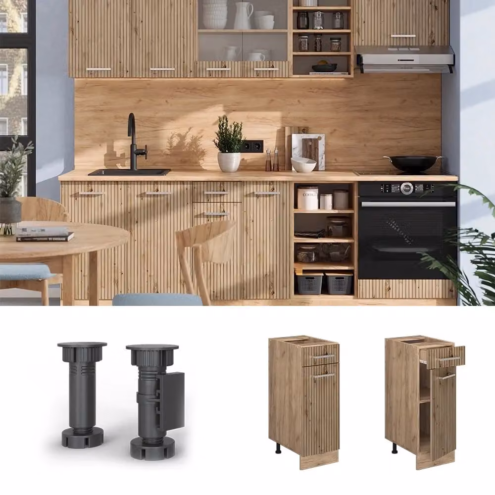 Mobiletto base per cucina Vicco R-Line Rovere dorato e Antracite L: 30 cm, P: 60 cm, H: 81,6 cm – 2