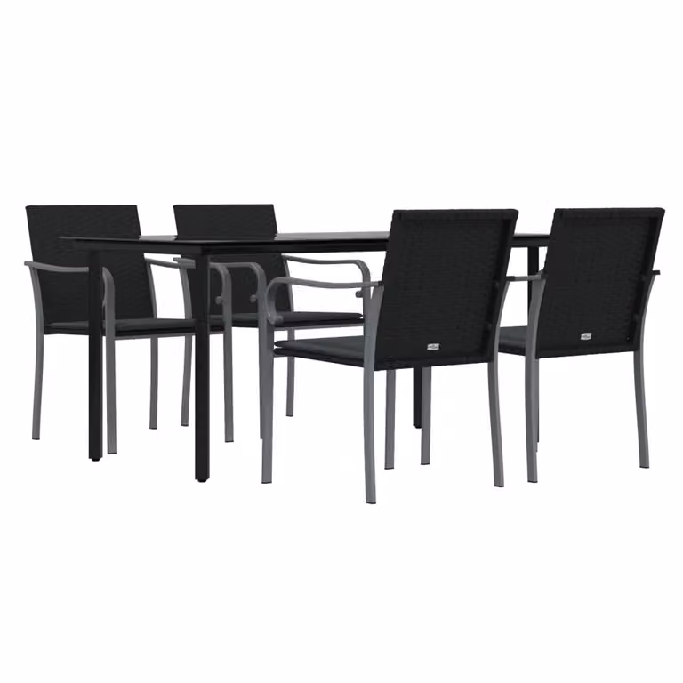 Set Pranzo da Giardino 5pz con Cuscini in Polyrattan e Acciaio