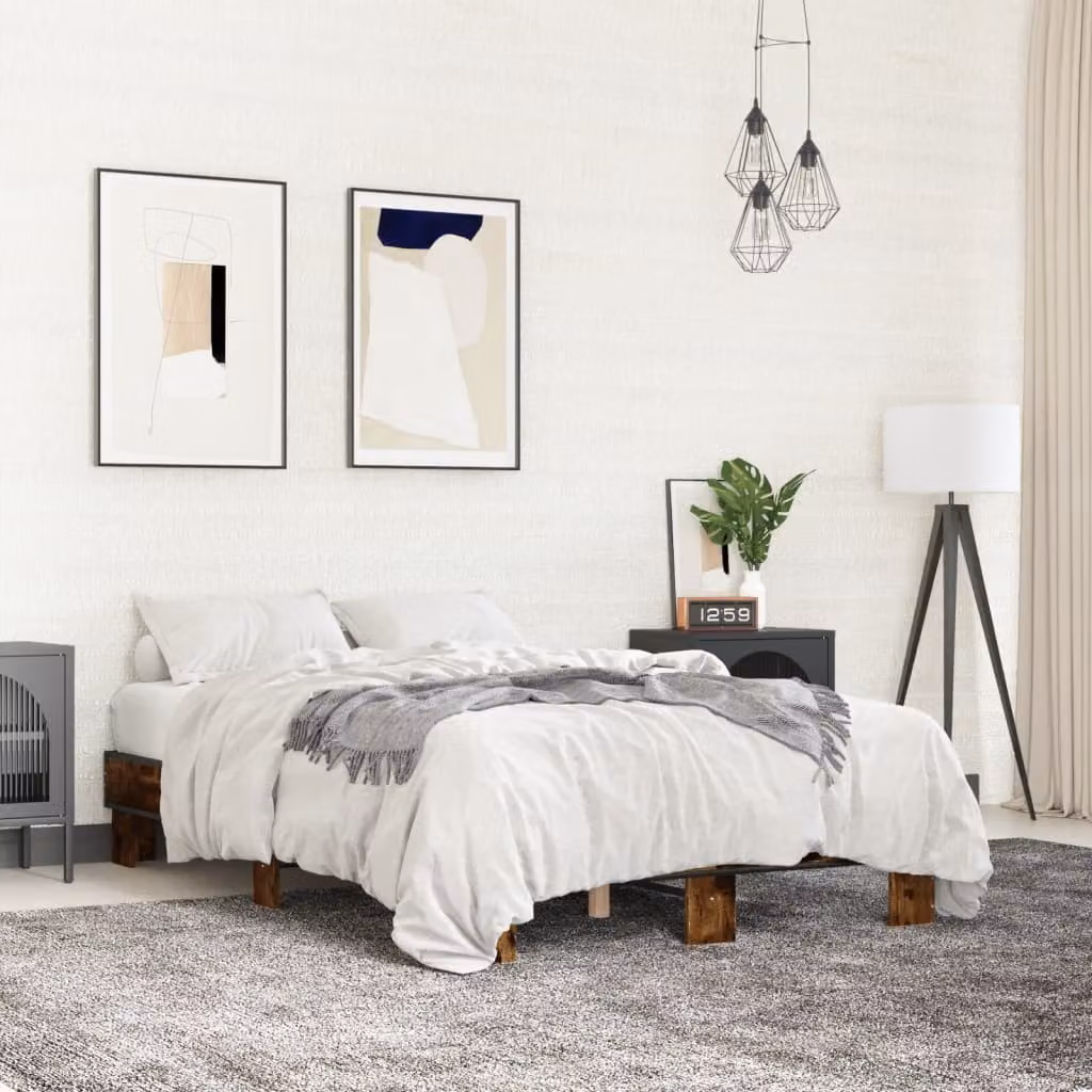 Giroletto vidaXL in legno e metallo, Rovere Fumo e Bianco, L/P: 120 x 200 cm