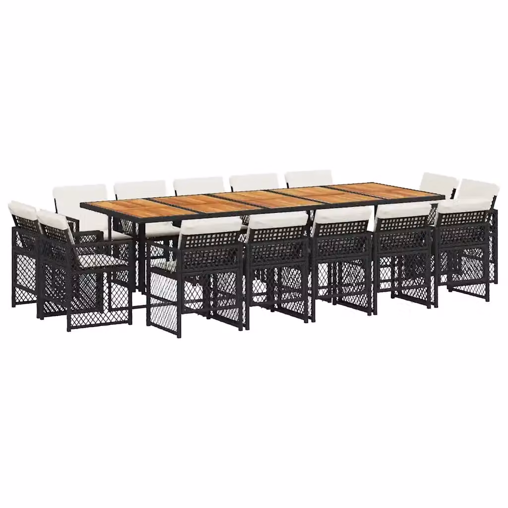 Set da pranzo da giardino vidaXL in legno di acacia e polyrattan da 15 pezzi con cuscini nero e marrone – 2