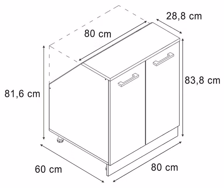 Mobile cucina sottotetto Vicco R-Line Calce nera 80 cm con 2 porte, corpio 60 cm profondità, Model 60471