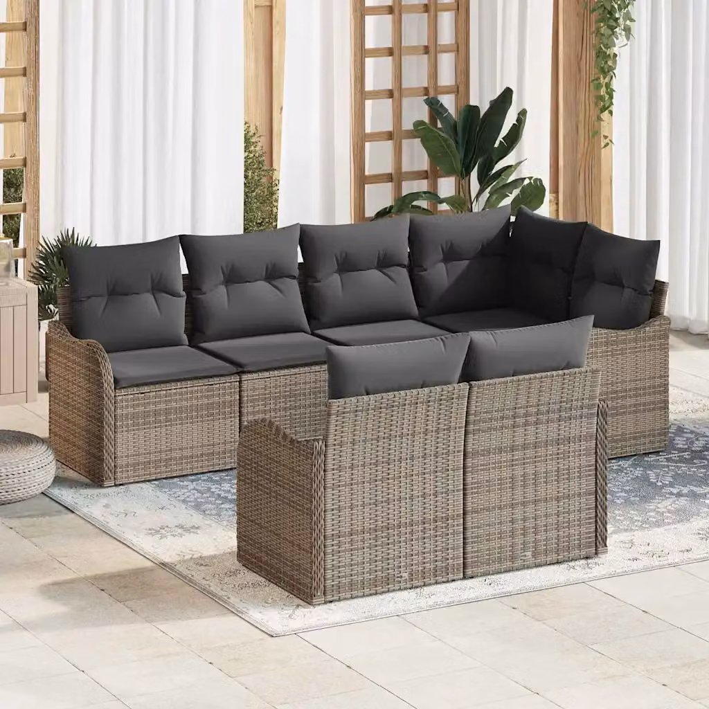 Set Divano da Giardino a L vidaXL in Poly Rattan Grigio con 7 Cuscini e Struttura in Acciaio