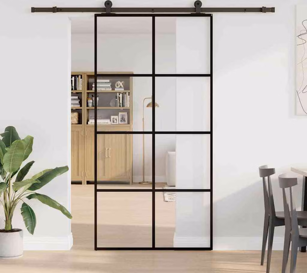 Porta Scorrevole con Ferramenta 102,5x205cm Vetro ESG Alluminio