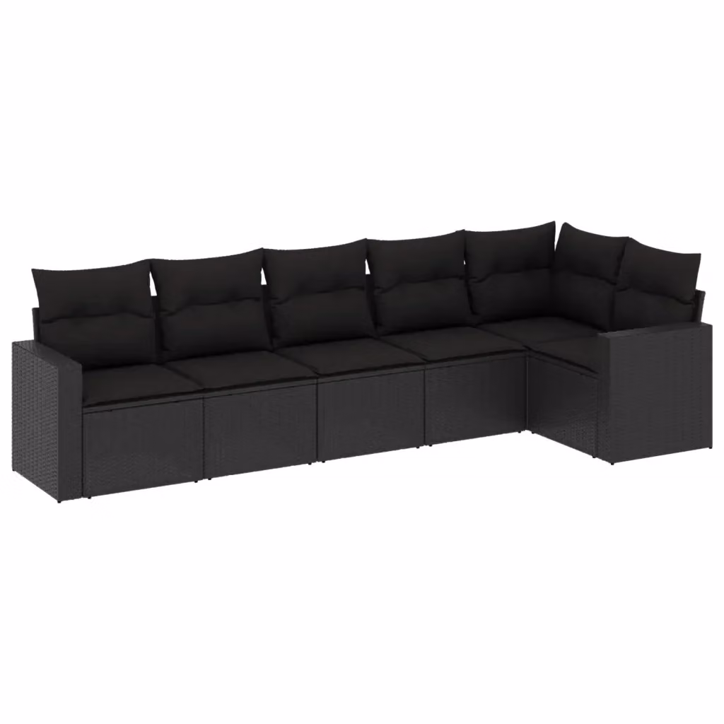 vidaXL Set Divano da Giardino a L 6 pz in Polyrattan Nero con Cuscini Imbottiti e Coperture Rimosse – 2