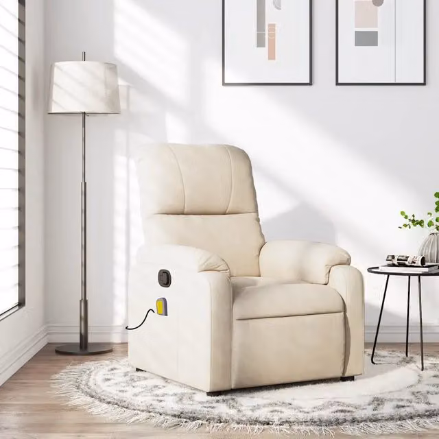 Divano Sedia-Poltrona Massaggiante Reclinabile Beige in Tessuto Microfibra 107957