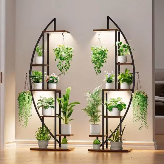 Supporto per piante per interni con lampade per la coltivazione - 6 livelli alto supporto per piante 160 cm - Display supporto per piante a forma di mezzaluna multipla (2 pezzi)