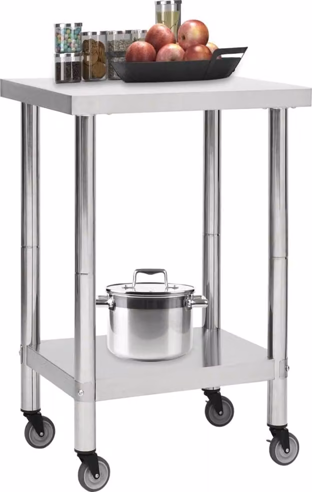 Tavolo da Lavoro Cucina con Ruote 60x60x85 cm in Acciaio Inox