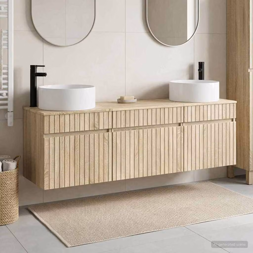 Set di 3 mobili da bagno vidaXL in legno e metallo, colore marrone e beige, L: 49 cm, P: 44,5 cm, H: 65,5 cm