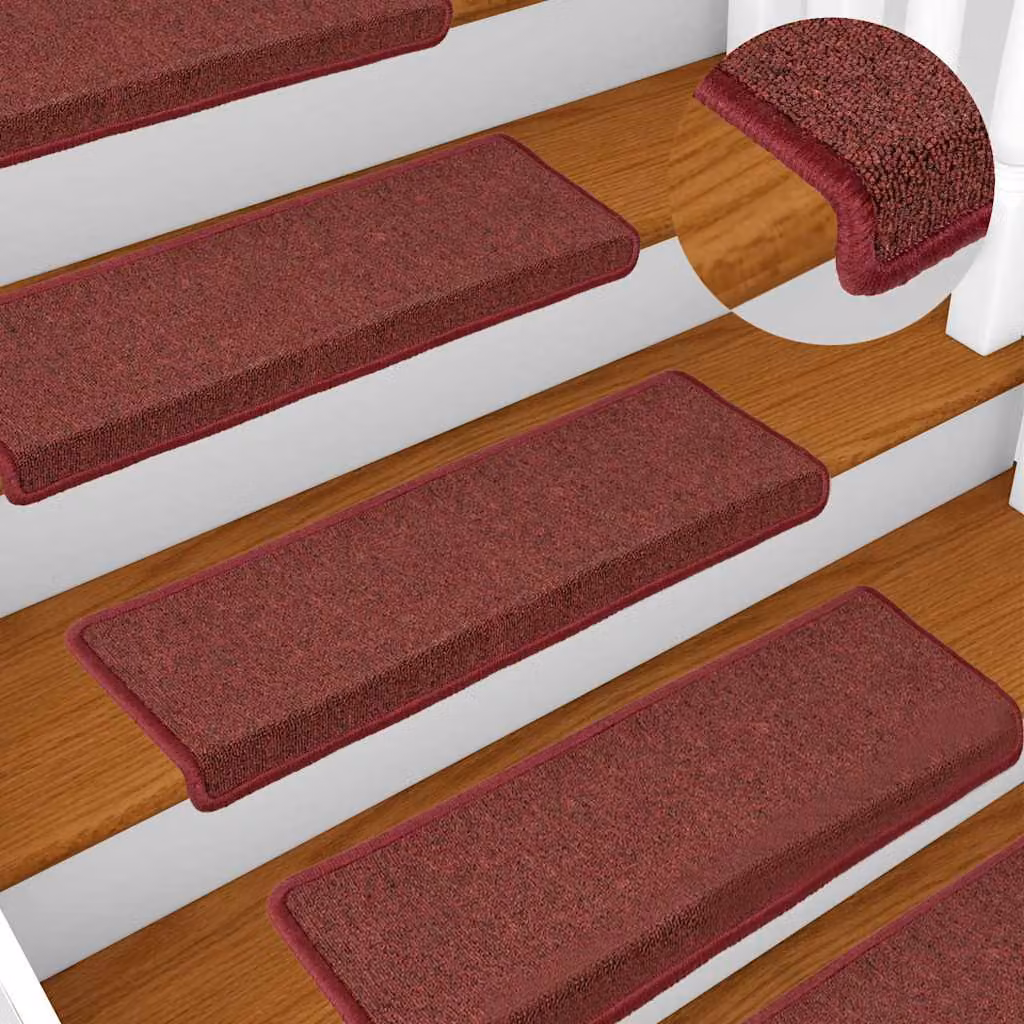 Set di 15 tappetini per scale vidaXL in polipropilene, colore rosso, forma rettangolare, L 65 cm x P 21 cm x H 3,5 cm