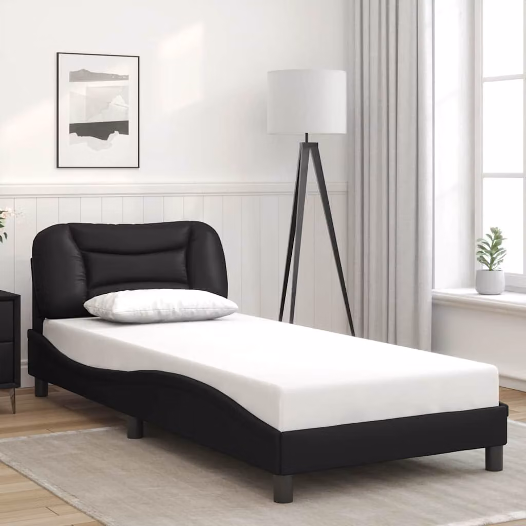 Giroletto senza materasso Hvar vidaXL in similpelle nera con doghe in legno, L/P/H: 90 x 200 cm – 1