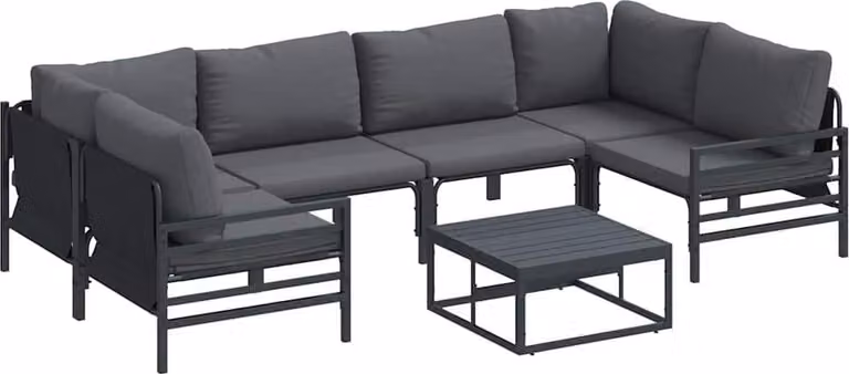 Set Divano da Giardino con cuscino 7 pcs Nero Acciaio