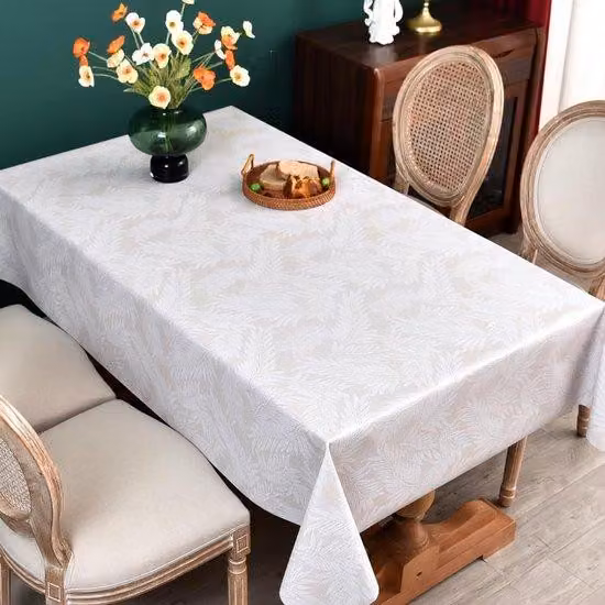 Scaldatavolo impermeabile beige con motivo a foglie in PVC, 275x137 cm