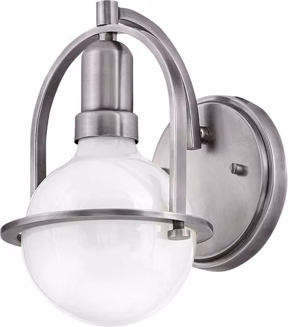 Applique Industrial Somerset Hinkley in Acciaio Nichel Spazzolato e Vetro Trasparente, 1 Luce E27, Colore Argento
