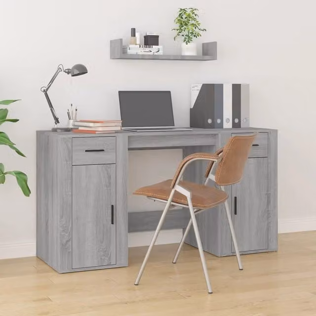 Scrivania moderna con armadietto vidaXL in legno multistrato grigio – 1