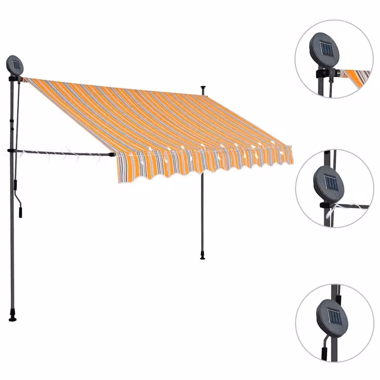 Tenda da sole retrattile manuale Videx con LED in poliestere e acciaio, colori giallo, blu e arancione, L: 300 cm