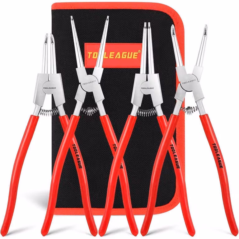 Set di pinze per anelli di sicurezza, 4 pezzi, 33 cm, per uso interno/esterno, con becchi diritti/curvi, in acciaio CR-V resistente, con custodia