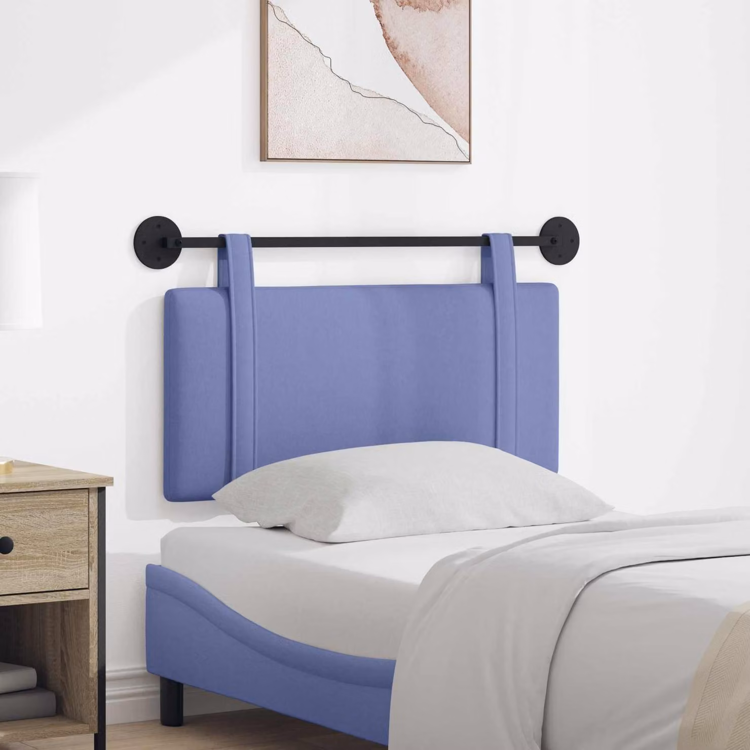Testiera per letto sospesa vidaXL in tessuto blu jeans con struttura in legno e pannello imbottito, stile moderno