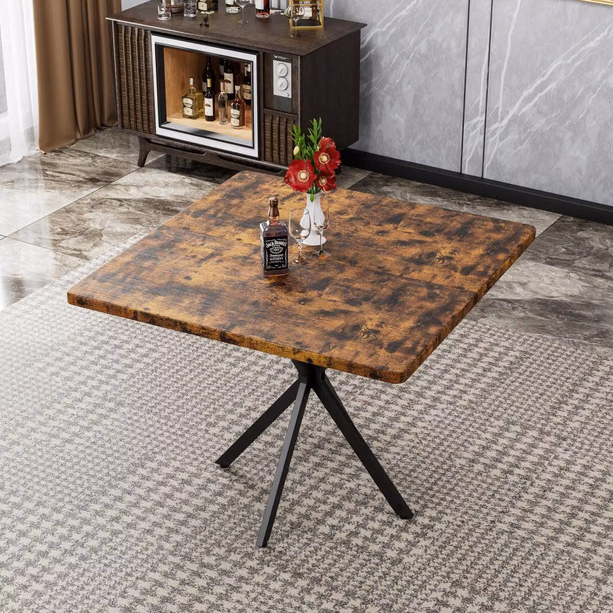 Tavolo da pranzo quadrato in stile Mid-Century Modern, tavolo da cucina per 4-6 persone, tavolino salotto salvaspazio per sala da pranzo e ufficio, tavolo di design