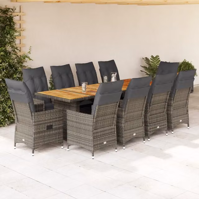 Set Bistrò da Giardino vidaXL in Polyrattan e Legno di Acacia Grigio, 11 Pezzi