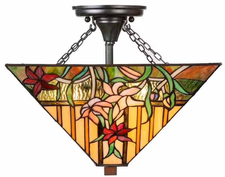 Casa Padrino Lampada da soffitto Tiffany Multicolore 40 x 40 x H. 34 cm - Lampada Tiffany con paralume in vetro fatto a mano