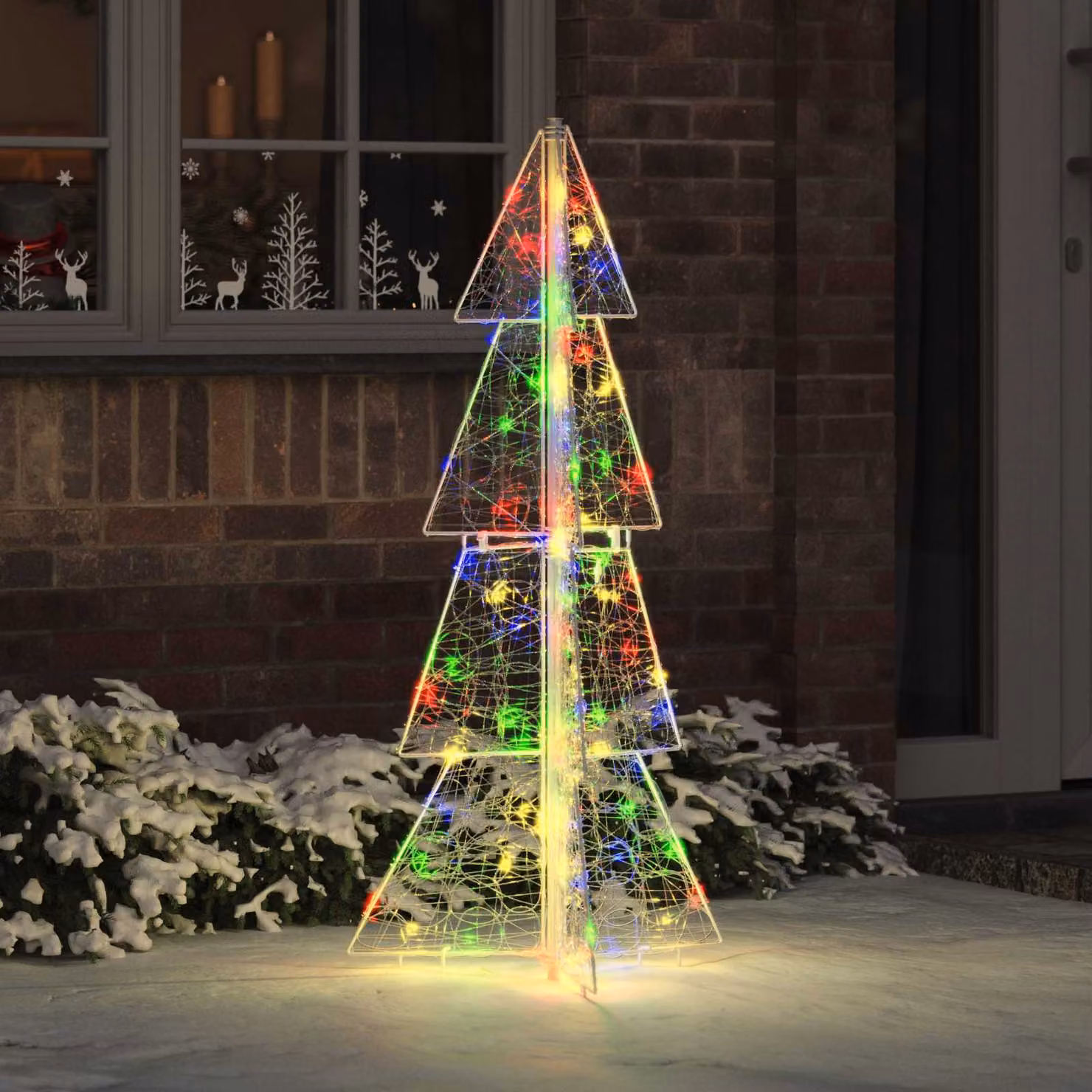 Albero di Natale moderno vidaXL con 100 LED multicolore, design a cono in plastica trasparente, Altezza: 120 cm