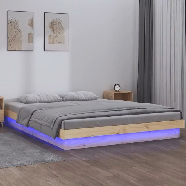 Giroletto con LED-Struttura Letto 135x190 cm Double in Legno Massello 492679