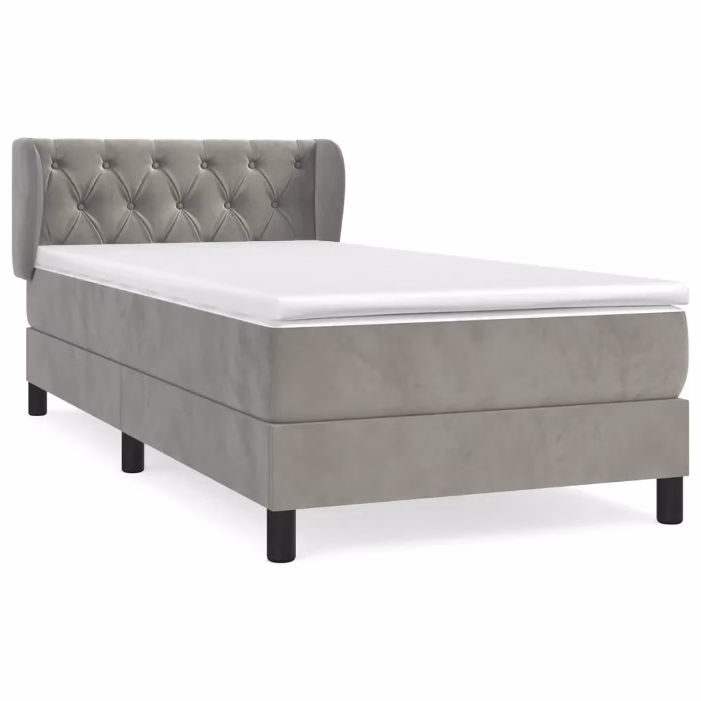 vidaXL Giroletto a Molle con Materasso in Velluto Grigio Chiaro e Bianco L/P/H: 80 x 200 cm – 2