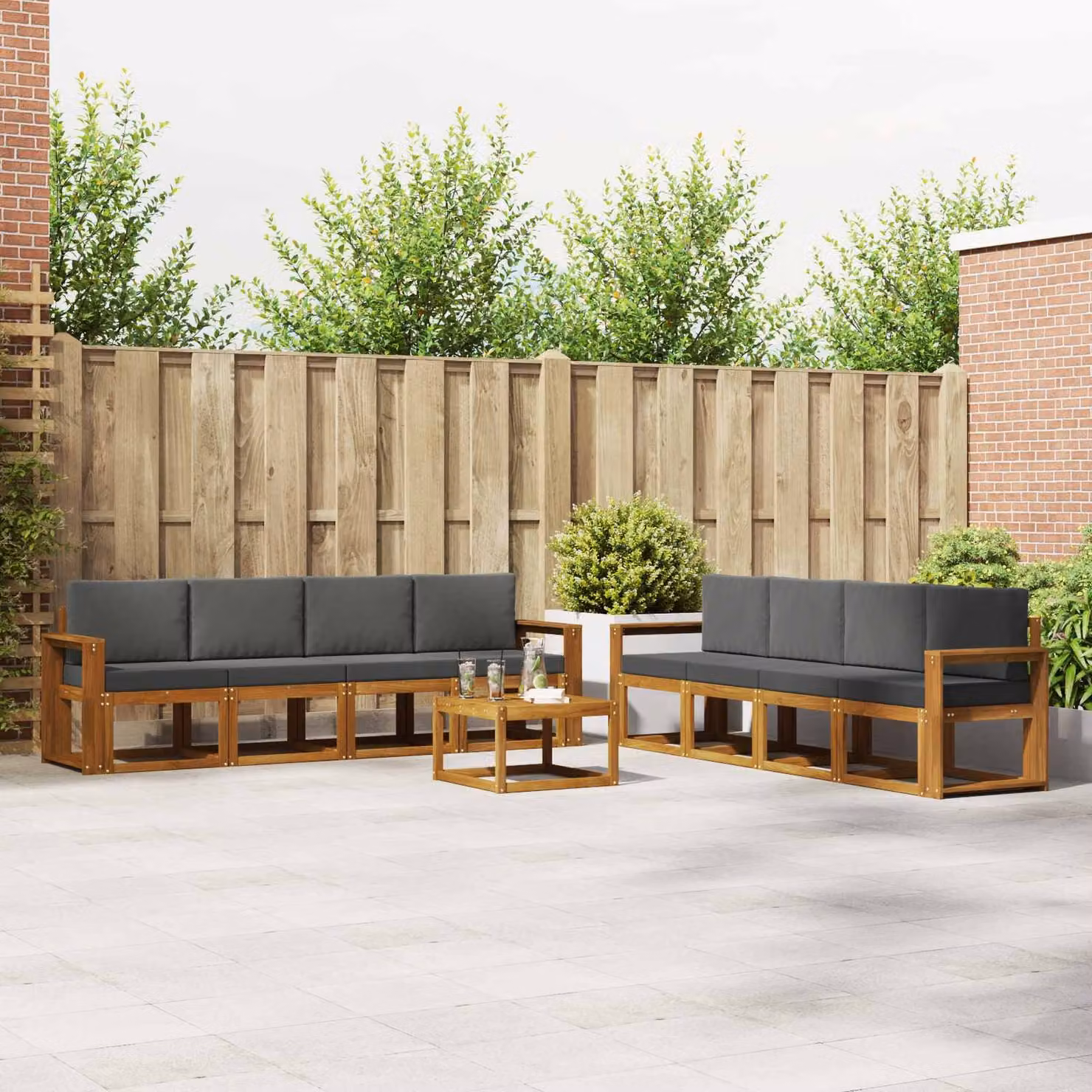 Set di divani da esterno vidaXL a forma di U in legno di acacia con cuscini, colore marrone e antracite, 9 pezzi