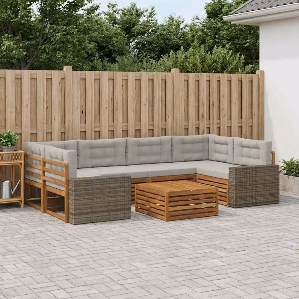 Set di divani da esterno vidaXL 7 pezzi in legno di acacia con cuscini, colore beige e grigio